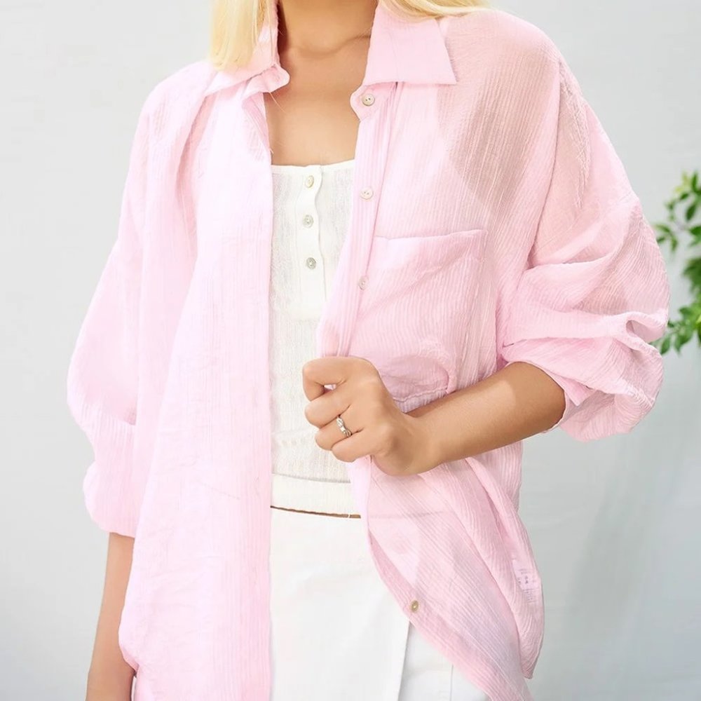 Silk Wrinkle Shirt Light Pink - T0718